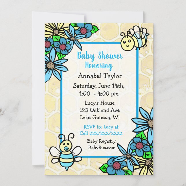 Whimsical Honey Bee Boy's Baby Shower Einladung (Vorderseite)