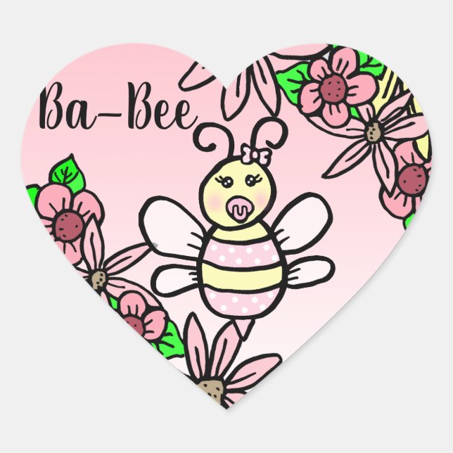 Whimsical Honey Bee Girl's Baby Shower Herz-Aufkleber (Vorderseite)