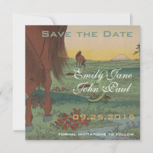Whimsical Horse Save the Date Vintag Japanisch