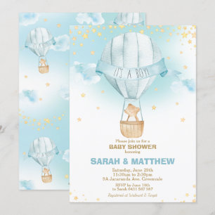 Whimsical Hot Air Ballon Baby Dusche Bärenjunge Einladung