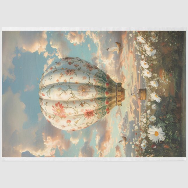 Whimsical Hot Air Ballon Ride Daisies Decoupage Seidenpapier (Vorderseite)