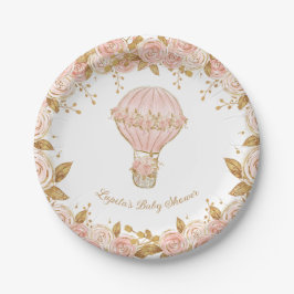 Whimsical Hot Air Ballon Rose Babydusche Pappteller