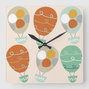Whimsical Hot Air Ballons Quadratische Wanduhr