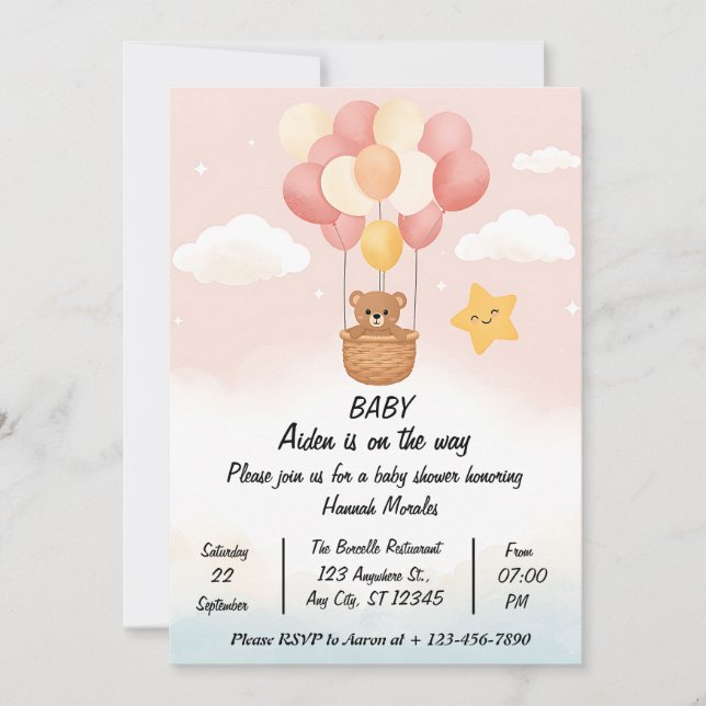 Whimsical Hot Air Balloon Baby Shower Invitation | Einladung (Vorderseite)