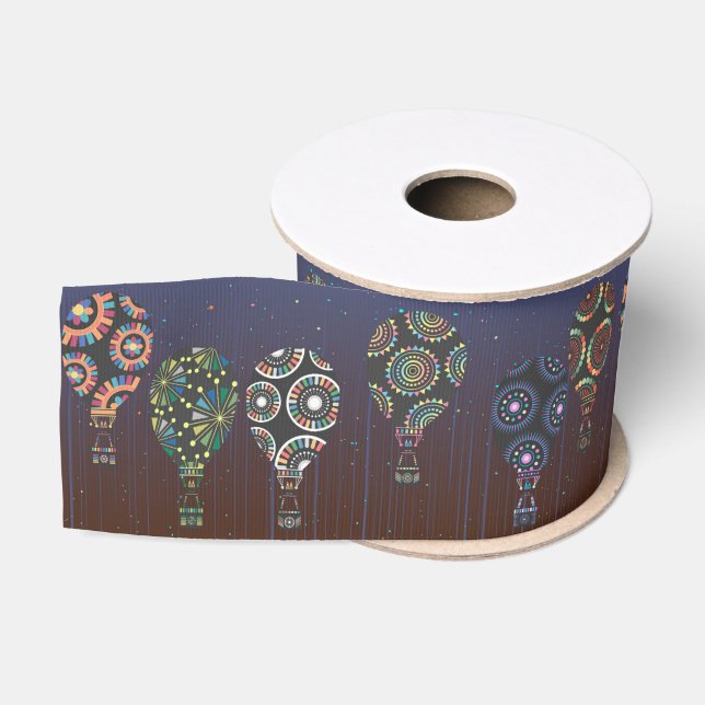 Whimsical Hot Air Balloons in Midnight Sky Ripsband (Spule)