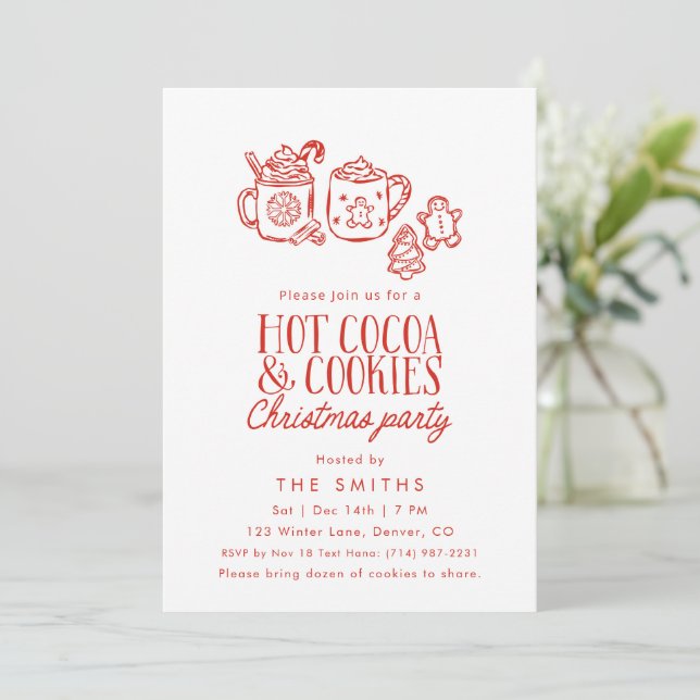 Whimsical Hot Cocoa Cookies Christmas Party Einladung (Stehend Vorderseite)