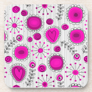 Whimsical Hot rosa, weiße Herzen und Blume, floral Getränkeuntersetzer