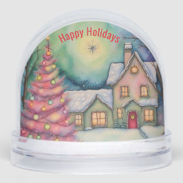 Whimsical House and Christmas Tree Snow Scene Schneekugeln