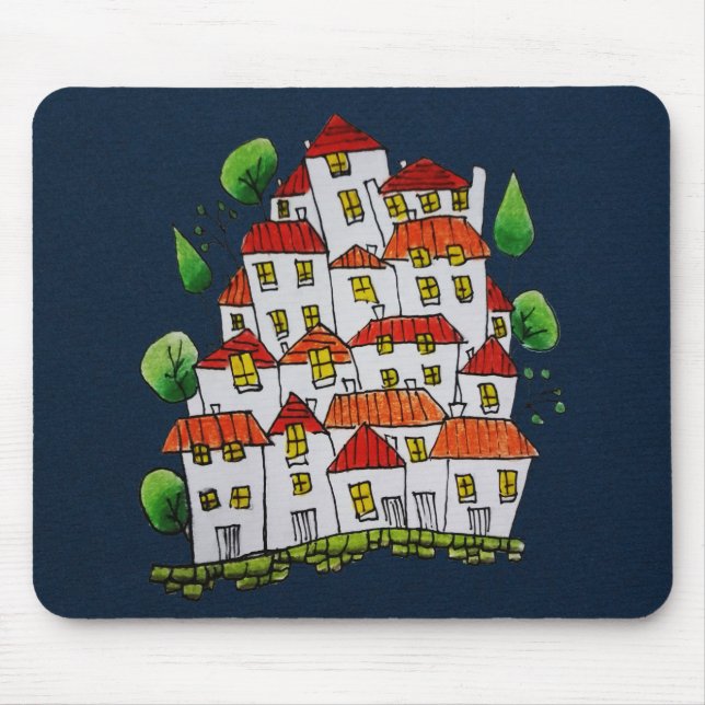Whimsical House Mousepad (Doodle - von Hand gezeic (Vorne)