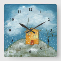 Whimsical House Schneesturm Tree Folk Art Malerei
