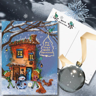 Whimsical House und Winterwald-Freunde Feiertagspostkarte