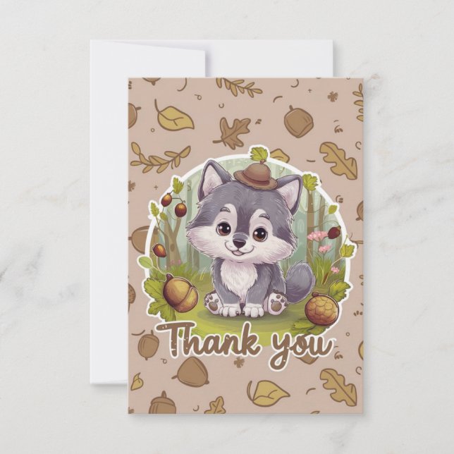 Whimsical Hübsch Wolf Dankeskarte (Vorderseite)