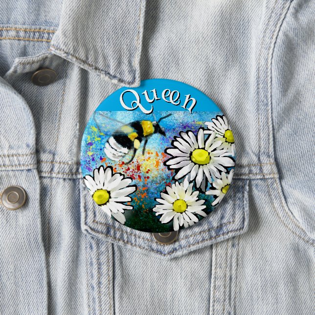 Whimsical Hummel in Gänseblümchen personalisiert Button (Beispiel)