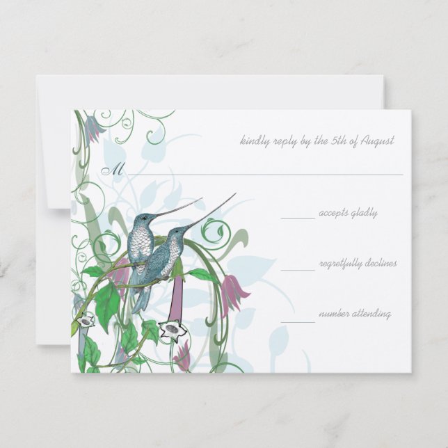 Whimsical Humming Birds Wedding Einladung #2 (Vorderseite)