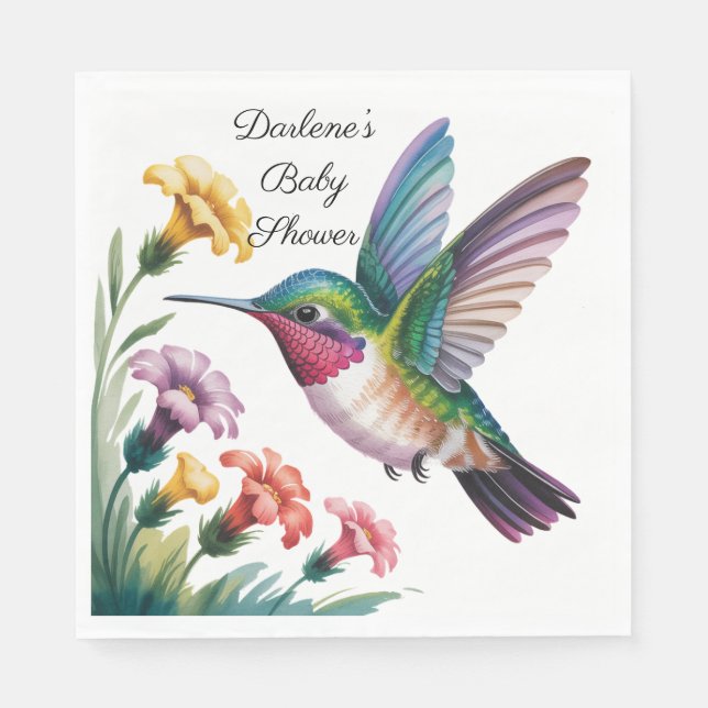 Whimsical Hummingbird Floral Baby Shower Serviette (Vorderseite)