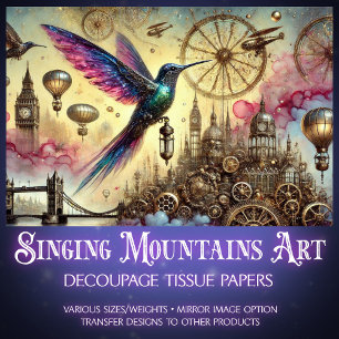 Whimsical Hummingbird Steampunk Flug Decoupage Seidenpapier