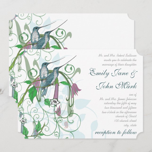 Whimsical Hummingbirds Wedding Invitation #2 Einladung (Vorne/Hinten)