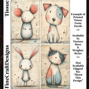 Whimsical Hund, Katze, Maus & Bunny DS1R Dekoupage Seidenpapier