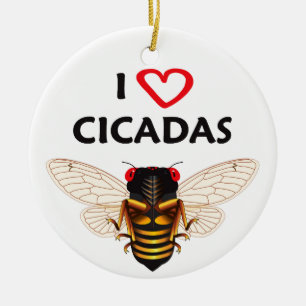 Whimsical "I Liebe Cicadas" Keramik Ornament