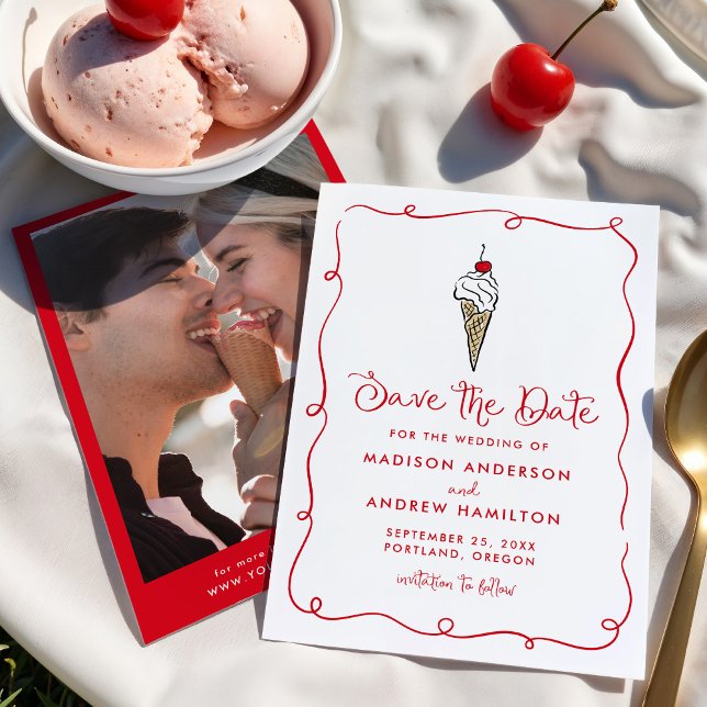 Whimsical Ice Cream Cone Foto Wedding Save The Date (Von Creator hochgeladen)