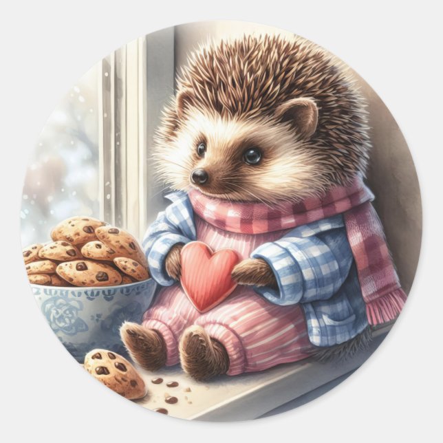 Whimsical Igel Cookies Valentine Runder Aufkleber (Vorderseite)