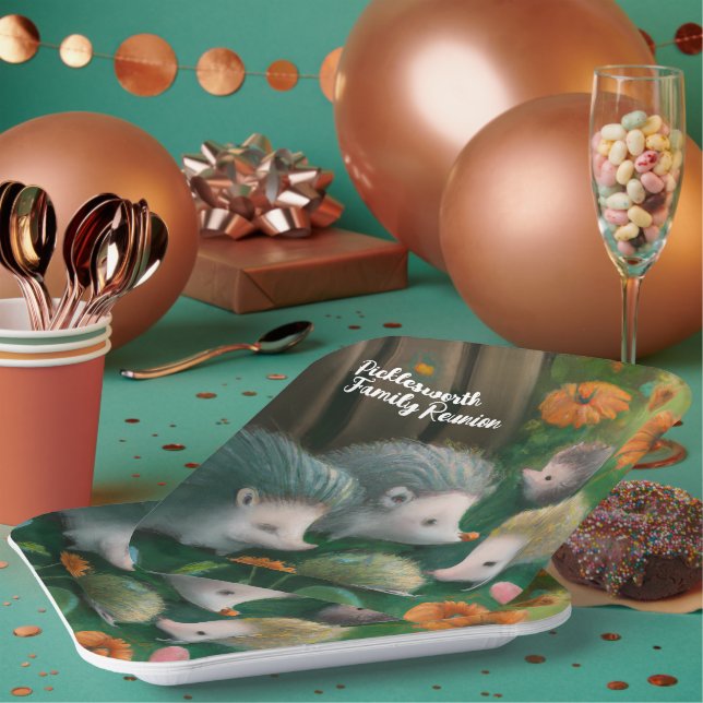 Whimsical Igel Family Picnicken im Garten Pappteller (Multi)