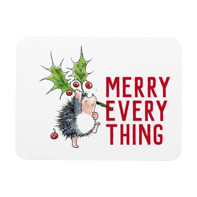 Whimsical Igel froh alles Weihnachten Magnet (Horizontal)
