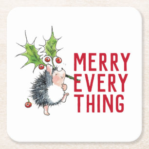 Whimsical Igel froh alles Weihnachten Rechteckiger Pappuntersetzer