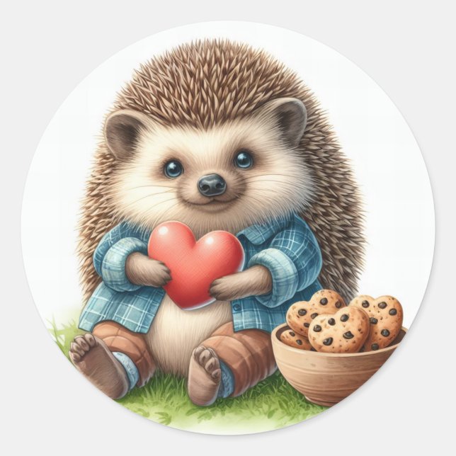 Whimsical Igel Herzkrüge Valentinstag Runder Aufkleber (Vorderseite)