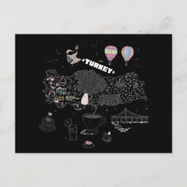 Whimsical Illustrated Map of Turkey Travel Postkarte