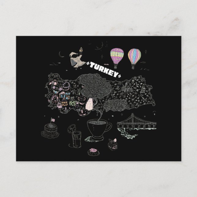 Whimsical Illustrated Map of Turkey Travel Postkarte (Vorderseite)