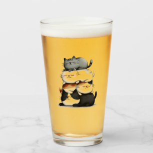 Whimsical Illustration of a Stack of Adorable Cats Glas