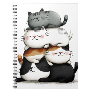 Whimsical Illustration of a Stack of Adorable Cats Notizblock