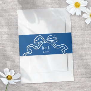 Whimsical Illustriert Bow Blue Modern Fun Wedding Einladungsbanderole