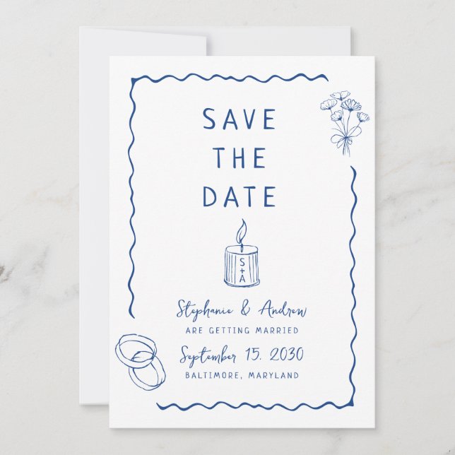 Whimsical Illustriert Wedding Save the Date Einladung (Vorderseite)