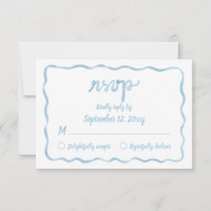 Whimsical Illustrierter, weißer, hellblauer Rahmen RSVP Karte