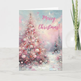 Whimsical Impressionistisch Pink Weihnachtsbaum Feiertagskarte