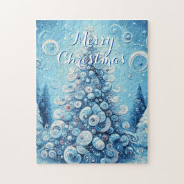 Whimsical Impressionistischer Weihnachtsbaum Blue