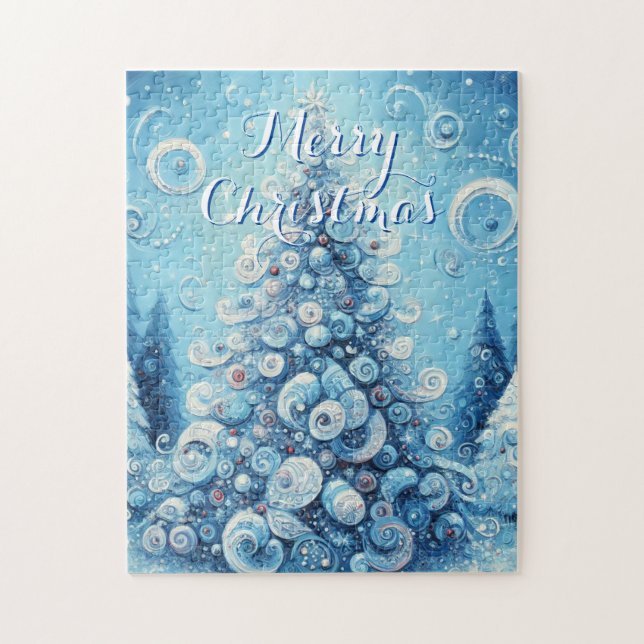 Whimsical Impressionistischer Weihnachtsbaum Blue (Vertikal)