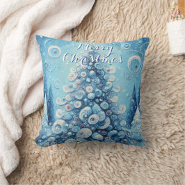 Whimsical Impressionistischer Weihnachtsbaum Blue Kissen