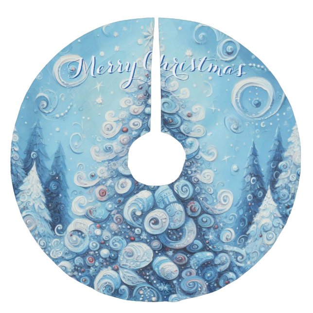 Whimsical Impressionistischer Weihnachtsbaum Blue Polyester Weihnachtsbaumdecke (Vorderseite)
