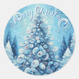 Whimsical Impressionistischer Weihnachtsbaum Blue Runder Aufkleber