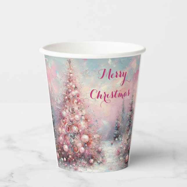 Whimsical Impressionistischer Weihnachtsbaum Pappbecher (Vorderseite)