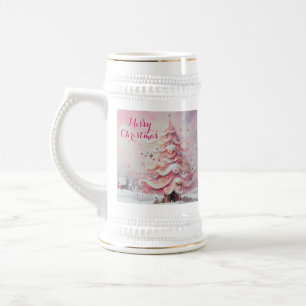 Whimsical Impressionistischer Weihnachtsbaum Pink Bierglas
