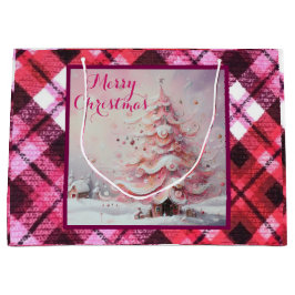 Whimsical Impressionistischer Weihnachtsbaum Pink Große Geschenktüte