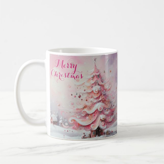 Whimsical Impressionistischer Weihnachtsbaum Pink Kaffeetasse (Links)