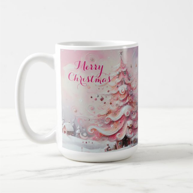 Whimsical Impressionistischer Weihnachtsbaum Pink Kaffeetasse (Links)