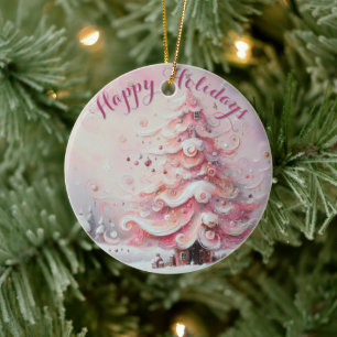 Whimsical Impressionistischer Weihnachtsbaum Pink Keramik Ornament