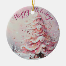 Whimsical Impressionistischer Weihnachtsbaum Pink Keramik Ornament