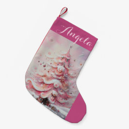 Whimsical Impressionistischer Weihnachtsbaum Pink Kleiner Weihnachtsstrumpf